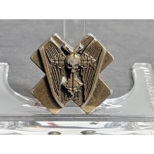 HEAD Gothic Metal Badge Skull Wings Motif 88 Brass Rock Style Pin
